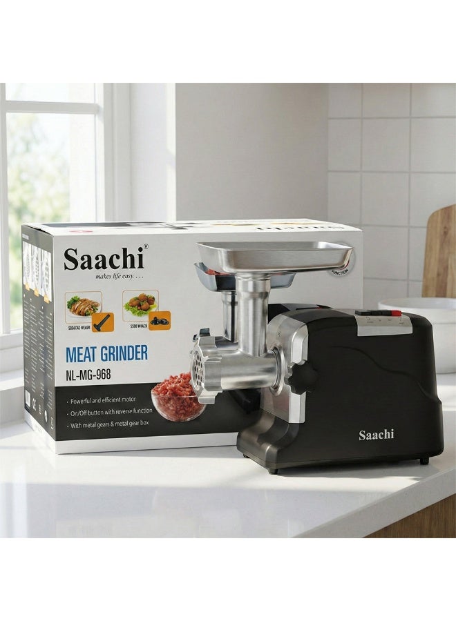 Saachi Meat Grinder NL-MG-968-BK, Electric Meat Mincer with 2 Speeds, Stainless Steel Blades, Metal Hopper, Sausage & Kibbeh Attachments, Powerful Motor, Detachable Tube, Easy Cleaning 3500 W NL-MG-968-BK Black - Image 2