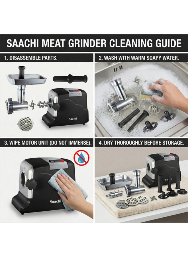 Saachi Meat Grinder NL-MG-968-BK, Electric Meat Mincer with 2 Speeds, Stainless Steel Blades, Metal Hopper, Sausage & Kibbeh Attachments, Powerful Motor, Detachable Tube, Easy Cleaning 3500 W NL-MG-968-BK Black - Image 4