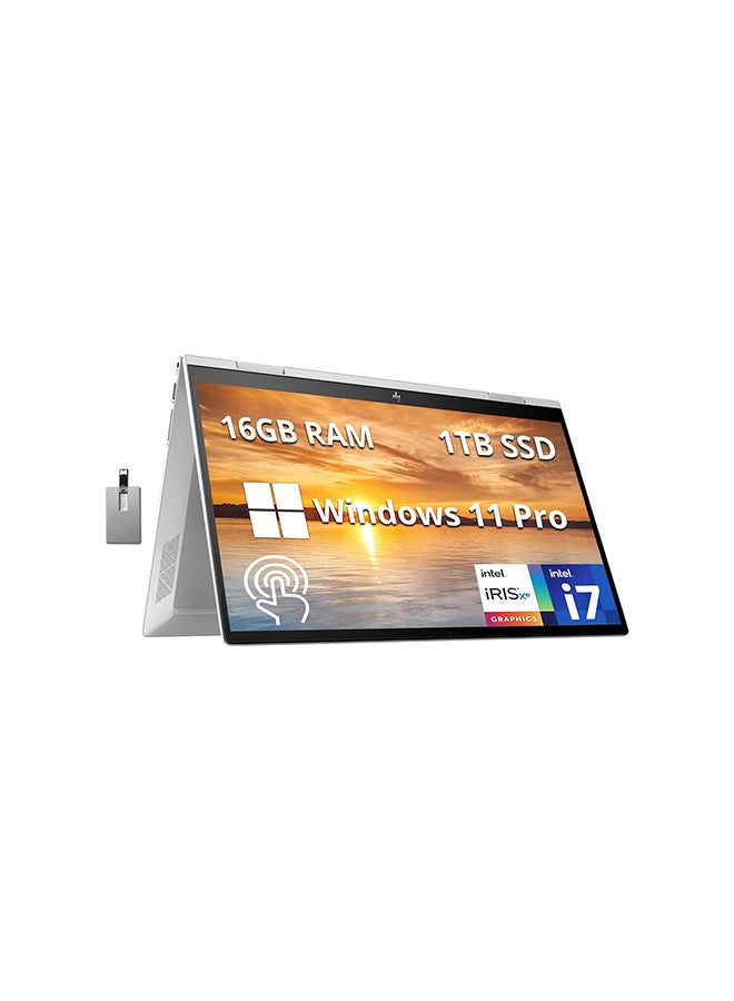 HP Envy X360 2-in-1 Laptop With 15.6-Inch FHD Touchscreen Display, Core i7 1255U Processor/16GB RAM/1TB PCIe SSD/Intel Iris Xe Graphics/Windows 11 Pro + 32GB Hotface USB Card English Silver