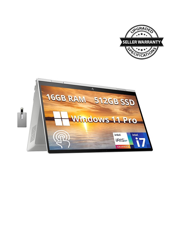 (Upgraded Version) Envy X360 2-in-1 Laptop With 15.6-Inch FHD Touchscreen Display, Core i7 1255U Processor/16GB RAM/512GB PCIe SSD/Intel Iris Xe Graphics/Windows 11 Pro + 32GB Hotface USB Card English Silver