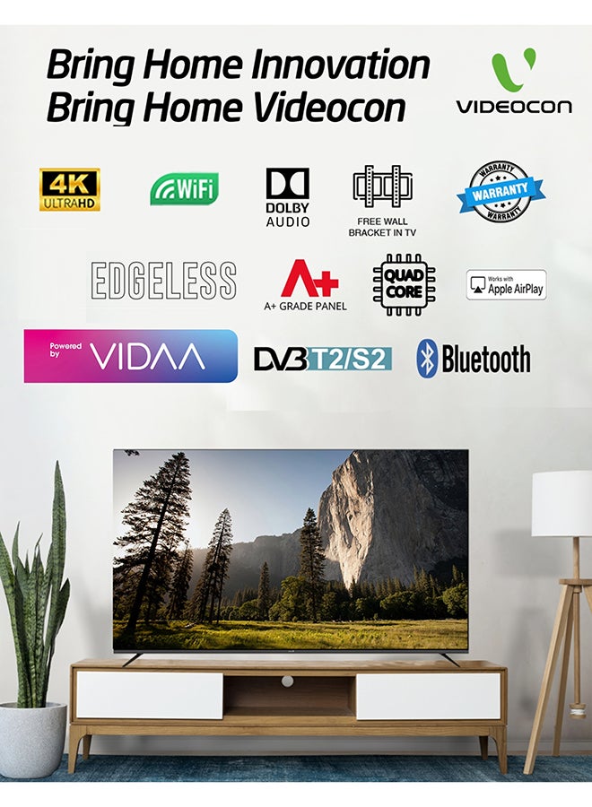 VIDEOCON - 65 Inch Edgeless 4K UHD VIDAA OS Smart TV With Voice Remote And Wall Mount Bracket E65ELVD1100 Black - Image 1