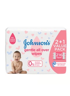 Johnson's Baby Wipes Gentle All Over 216 Wipes (Pack Of 2 + 1 ) 