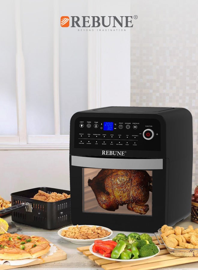 REBUNE 2-In-1 Oven And Air Fryer With Internal Light ,16 Cooking Presets For Frying/Baking/Grilling/Roasting 12 L 1800 W RE-11-034 Black - Image 3