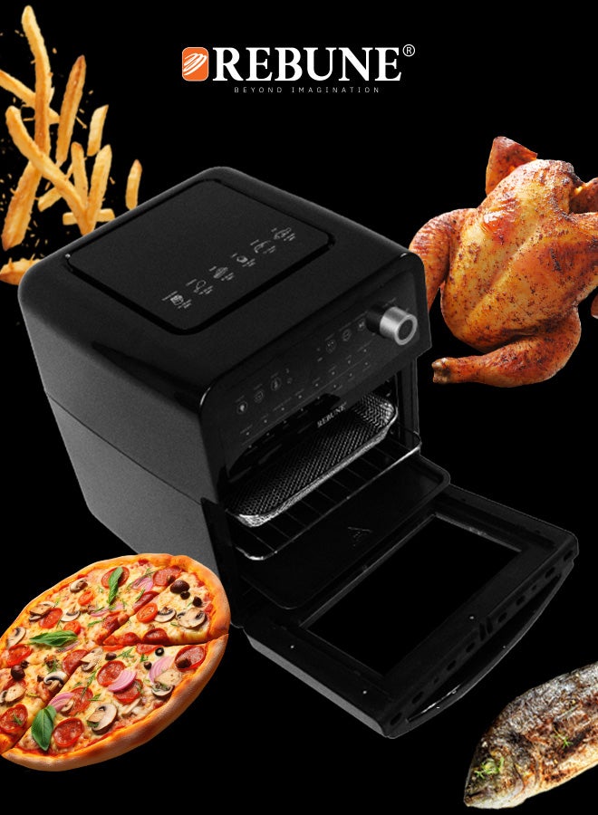 REBUNE 2-In-1 Oven And Air Fryer With Internal Light ,16 Cooking Presets For Frying/Baking/Grilling/Roasting 12 L 1800 W RE-11-034 Black - Image 4