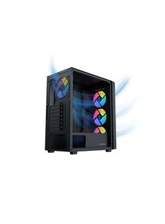 Xigmatek Blade Computer Case Mehsed Grill Frontpanel & Left Tempered Glass, 4PCS X20C Auto Running LED Fan Black  - Image 3