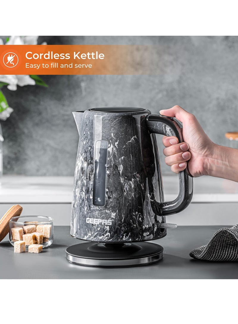 جيباس 1.7L Electric Kettle With Automatic Cut-Off, 360 Degree Rotation, Boil & Dry Protection, Cordless For Easy Of Use, 1 Filter, External Water Level Indicator, Automatic/Manual Switch Off 1.7 L 2200 W GK38067UK-BK Black  - Image 3
