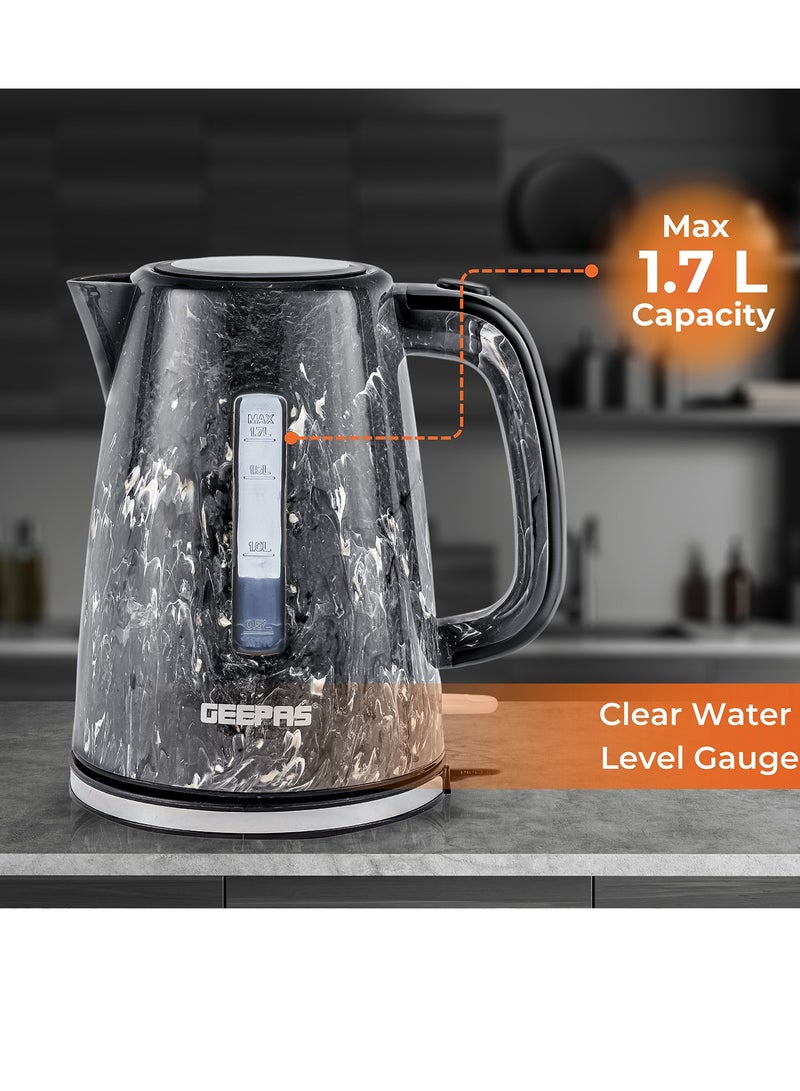 جيباس 1.7L Electric Kettle With Automatic Cut-Off, 360 Degree Rotation, Boil & Dry Protection, Cordless For Easy Of Use, 1 Filter, External Water Level Indicator, Automatic/Manual Switch Off 1.7 L 2200 W GK38067UK-BK Black  - Image 4