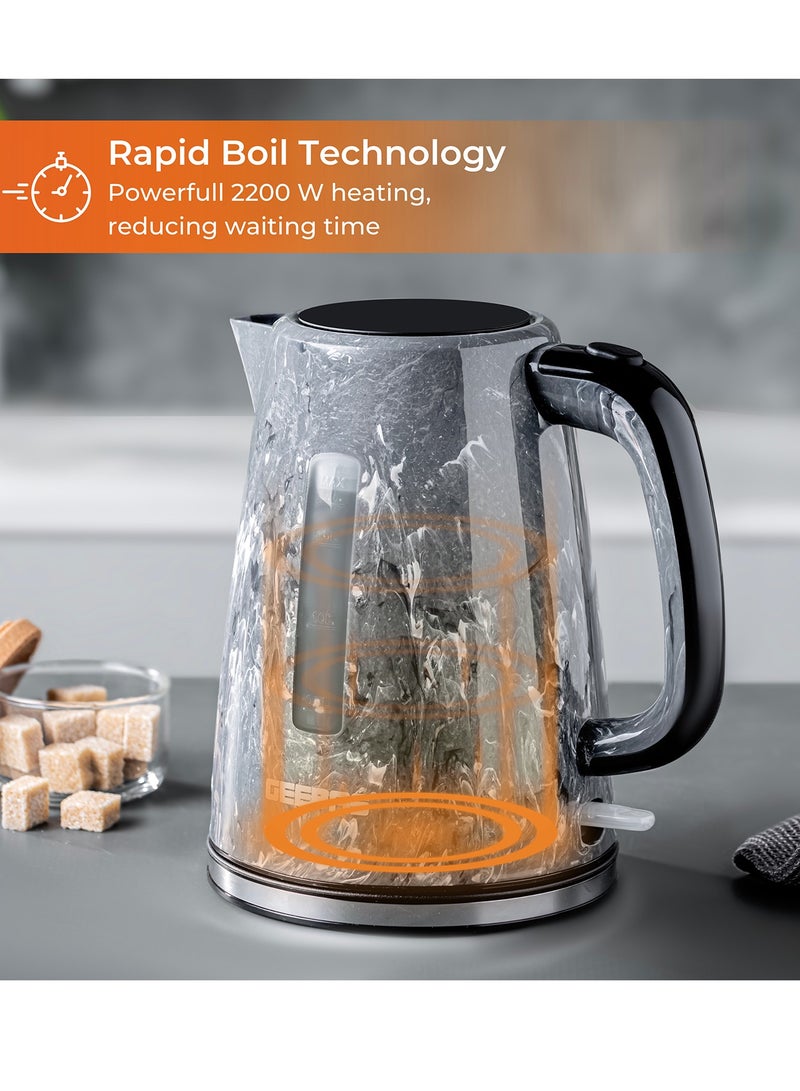 جيباس 1.7L Electric Kettle With Automatic Cut-Off, 360 Degree Rotation, Boil & Dry Protection, Cordless For Easy Of Use, 1 Filter, External Water Level Indicator, Automatic/Manual Switch Off 1.7 L 2200 W GK38067UK-BK Black  - Image 5