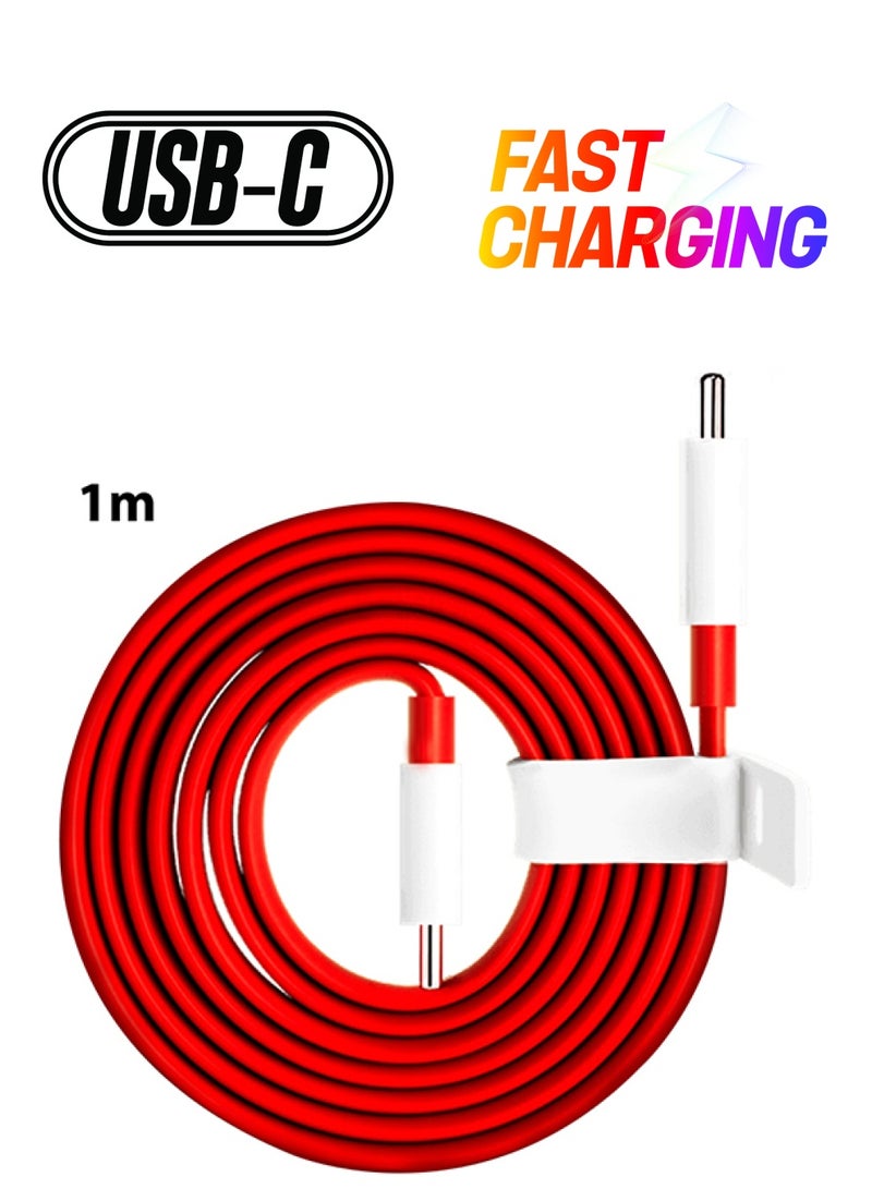 OnePlus - Original Type C Warp Charging Cable Quick Charge PD Type C To Type C Dash Charging Cable 1M Red - Image 1
