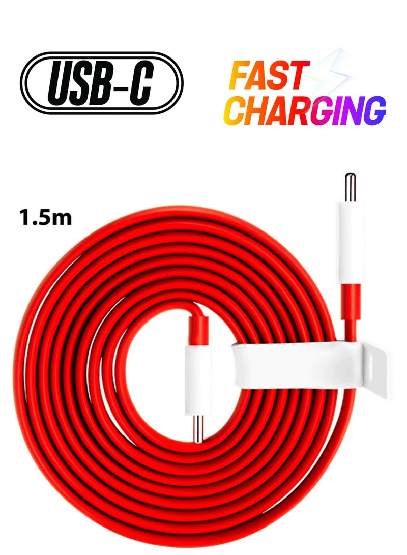 OnePlus Original Cable Type C Warp Charging Cable Quick Charge PD Type C To Type C Dash Charging Cable 1.5M Red  - Image 1