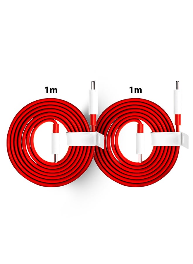 OnePlus - 2 Pack Original Type C Warp Charging Cable Quick Charge PD Type C To Type C Dash Charging Cable 1M Red - Image 1