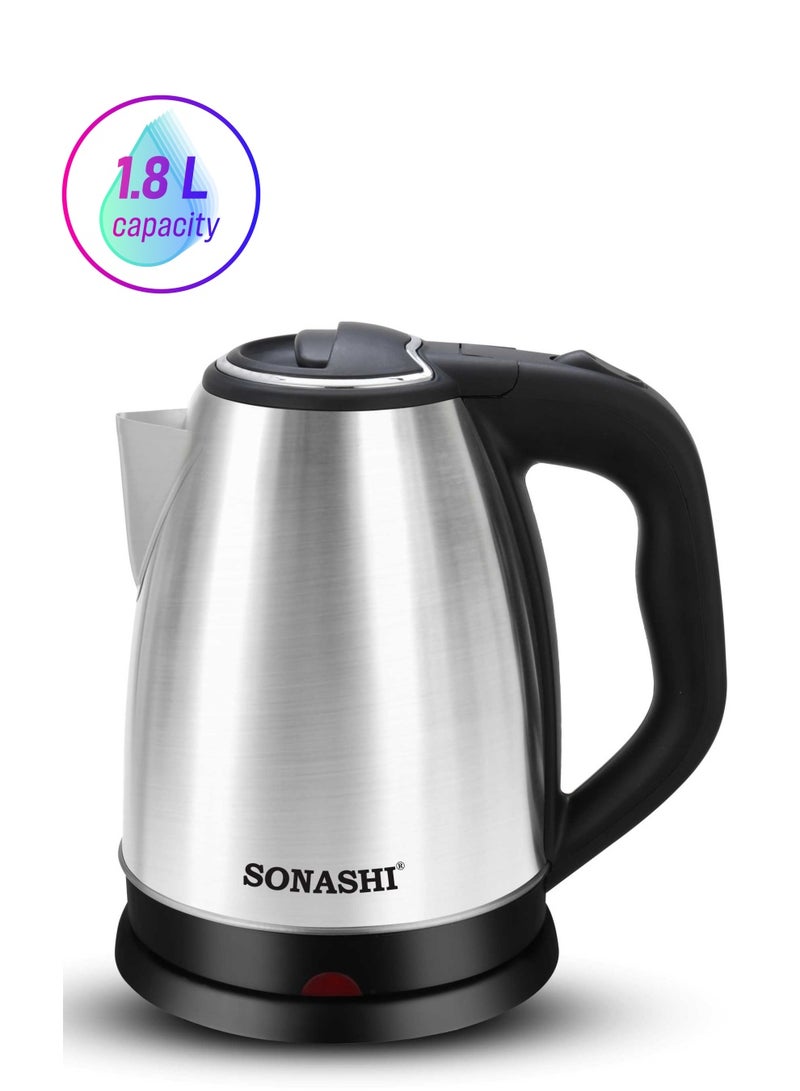 SONASHI - Stainless Steel Electric Cordless Kettle 1.8L - 360° Swivel Base with Light Indicator and Boil-Dry Protection | Kettles for Office/Home | Auto-Off and Kid-Safe Product 1.8 L 1500 W SKT-1815 Black/Silver - Image 1