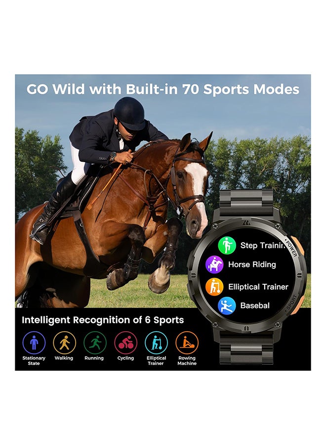 Smart Watch Tank T2 SP - 1.43" Amoled Display, Bluetooth Calling, 10 Day Battery Life, 5ATM Water Resistant, 70 Sports Modes, Heart Rate Monitoring, SPO2, Sleep Tracking, 2 Watchbands Black