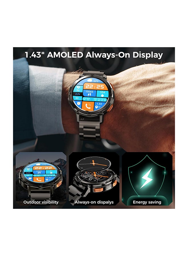 Smart Watch Tank T2 SP - 1.43" Amoled Display, Bluetooth Calling, 10 Day Battery Life, 5ATM Water Resistant, 70 Sports Modes, Heart Rate Monitoring, SPO2, Sleep Tracking, 2 Watchbands Black