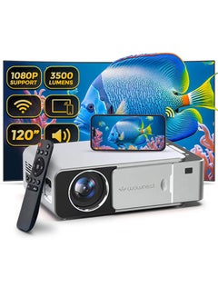 Wownect T6 WiFi LED Projector Wireless With 100" 4K Screen, 3500 Lumens Wireless Mobile Cast Home Theater Outdoor Gaming Projector HD 1080P Screen Mirroring Miracast PROJ-WO-32-S Silver  - Image 1