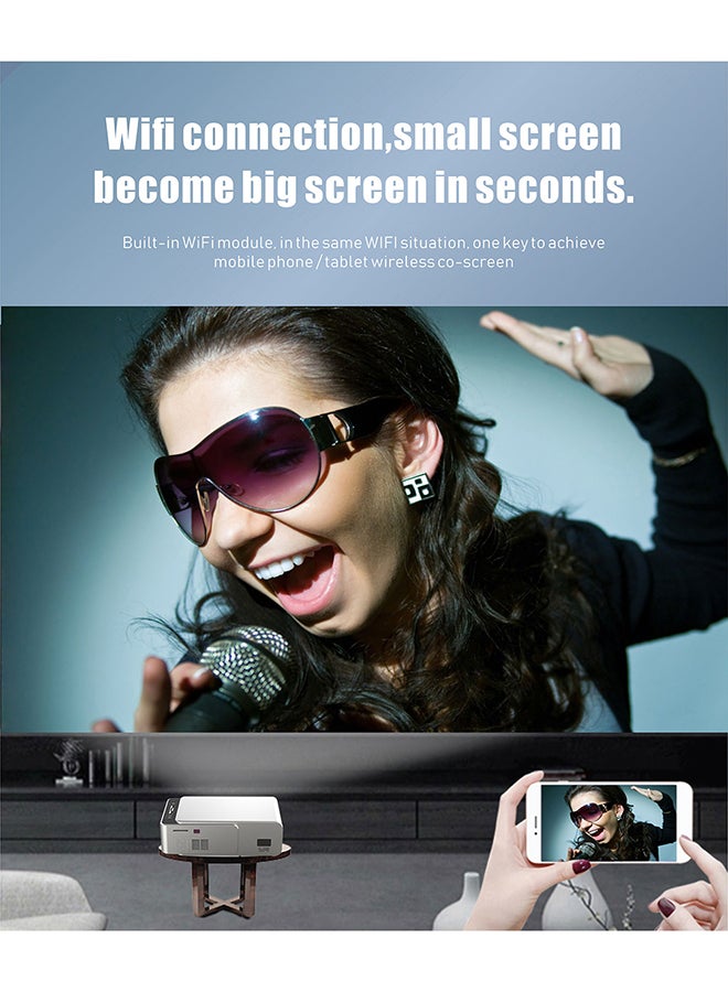 Wownect - Home Android LED Projector 3500 Lumens Mobile Casting Portable Projector Screen Upto 200" PROJ-WO-32-AN Silver - Image 1