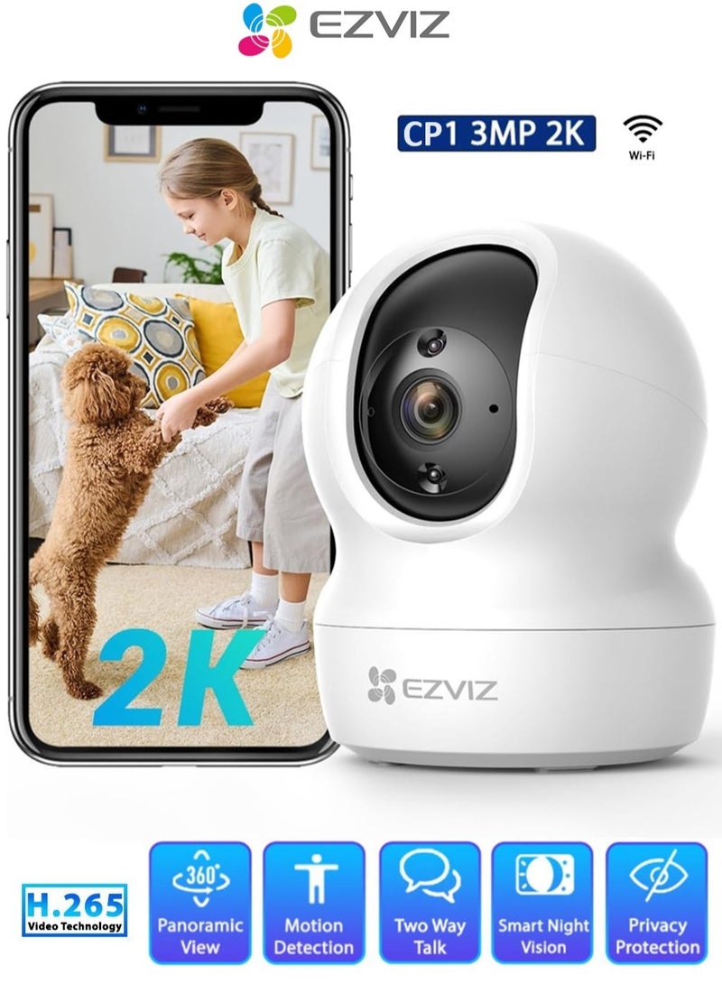 إيزفيز - كاميرا مراقبة داخلية 2K لمراقبة الأطفال وإمالتها، رؤية ليلية ذكية، دقة 2K، مناظر دورانية 360 درجة، تتبع الحركة الذكي، تكبير رقمي 8x، صوت ثنائي الاتجاه، H.265، العمل مع Alexa(CP1) - Image 1