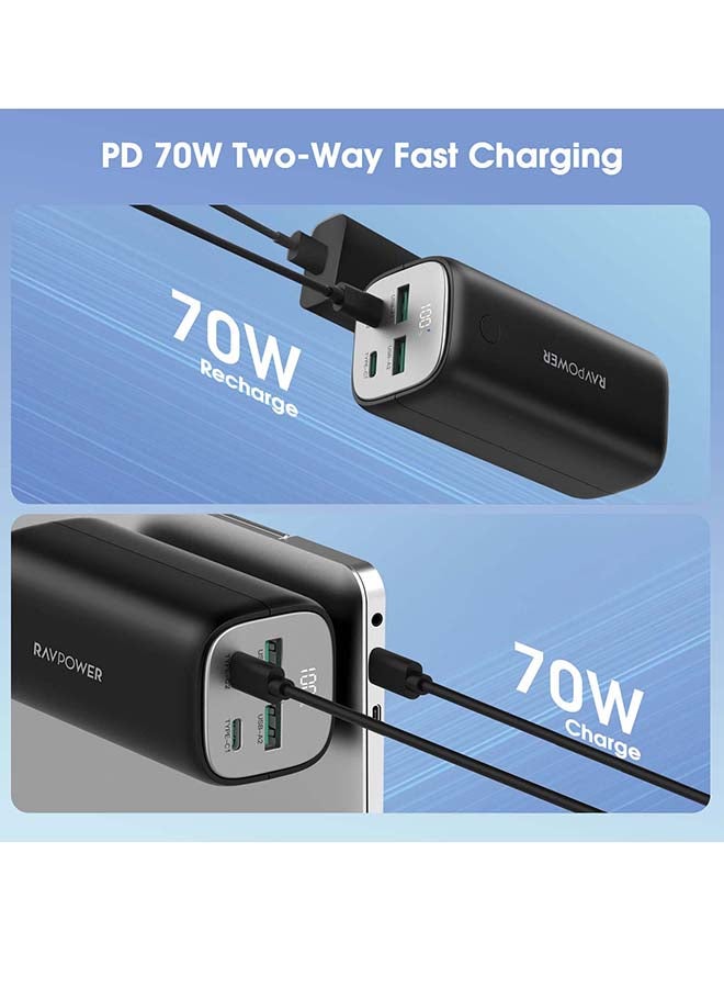 راف باور بطارية متنقلة راف باور بقوة 70 واط بسعة 20000 ملي امبير منفذين تايب سي ومنفذين USB-A - اسود 20000 mAh - Image 3