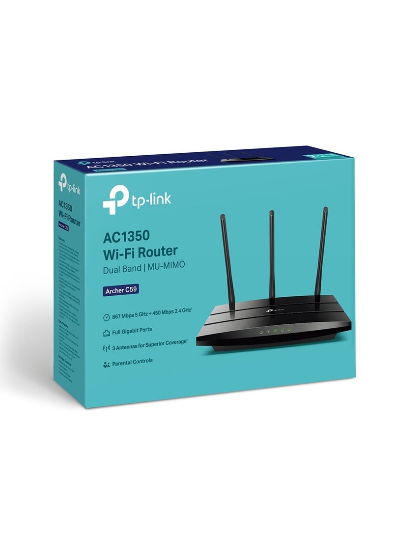 TP-LINK - AC1350 Gigabit Wi-Fi Router (Archer C59) - Dual Band MU-MIMO Wireless Internet Router, Supports Guest Wi-Fi and AP mode, Long Range Coverage Black - Image 1