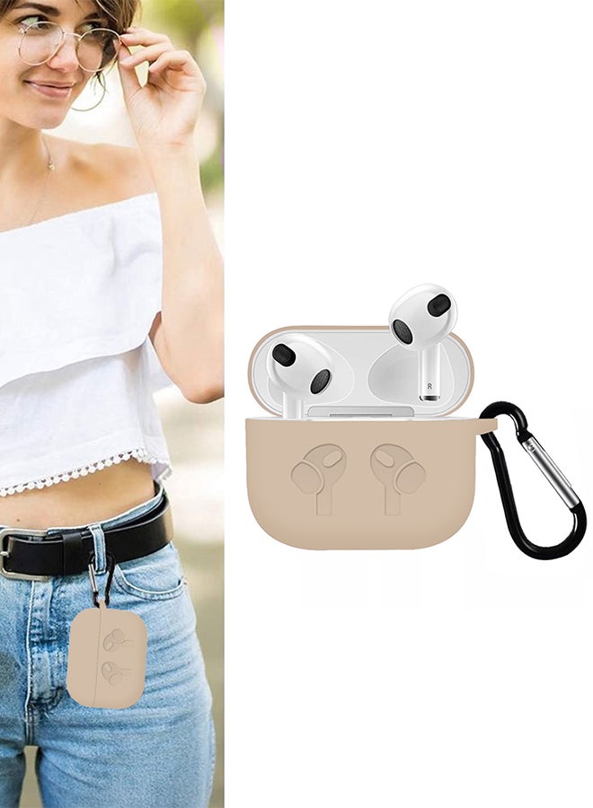 Silicone Case For Pods 3Rd Generation Shockproof Case Ultra Slim Cover With Keychain Carabiner Cream Cream