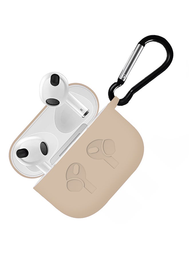 Silicone Case For Pods 3Rd Generation Shockproof Case Ultra Slim Cover With Keychain Carabiner Cream Cream