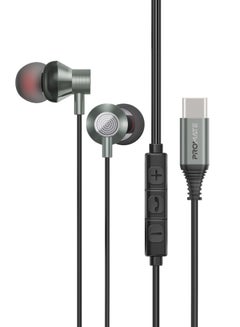 PROMATE Earphones With USB-C Connector, Ergonomic In-Ear USB-C HD Wired Earbuds With Microphone, Call Function, Anti-Tangle Wire And In-Line Volume Control For iPhone 16, iPad Air, Galaxy S25, Silken-C - Grey  - Image 1