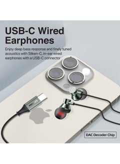 PROMATE Earphones With USB-C Connector, Ergonomic In-Ear USB-C HD Wired Earbuds With Microphone, Call Function, Anti-Tangle Wire And In-Line Volume Control For iPhone 16, iPad Air, Galaxy S25, Silken-C - Grey  - Image 2