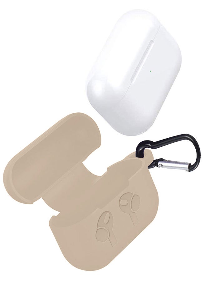 MARGOUN - Silicone Case For Pods Pro Shockproof Case Ultra Slim Cover With Keychain Carabiner Cream - Image 1