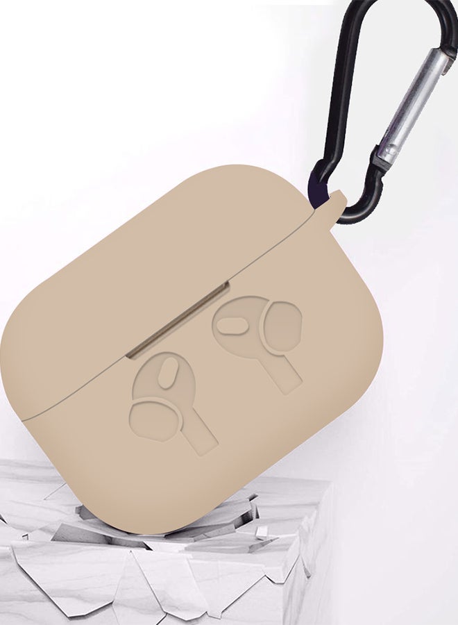MARGOUN - Silicone Case For Pods Pro Shockproof Case Ultra Slim Cover With Keychain Carabiner Cream - Image 1