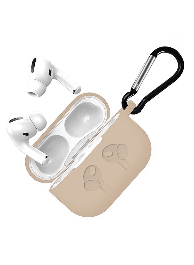 MARGOUN - Silicone Case For Pods Pro Shockproof Case Ultra Slim Cover With Keychain Carabiner Cream - Image 1