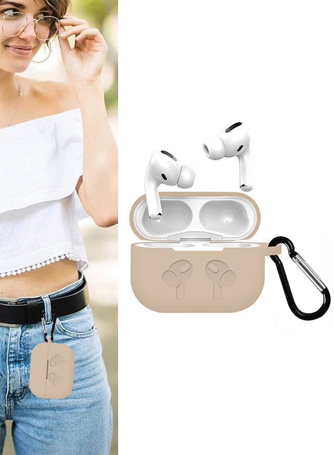 MARGOUN - Silicone Case For Pods Pro Shockproof Case Ultra Slim Cover With Keychain Carabiner Cream - Image 1