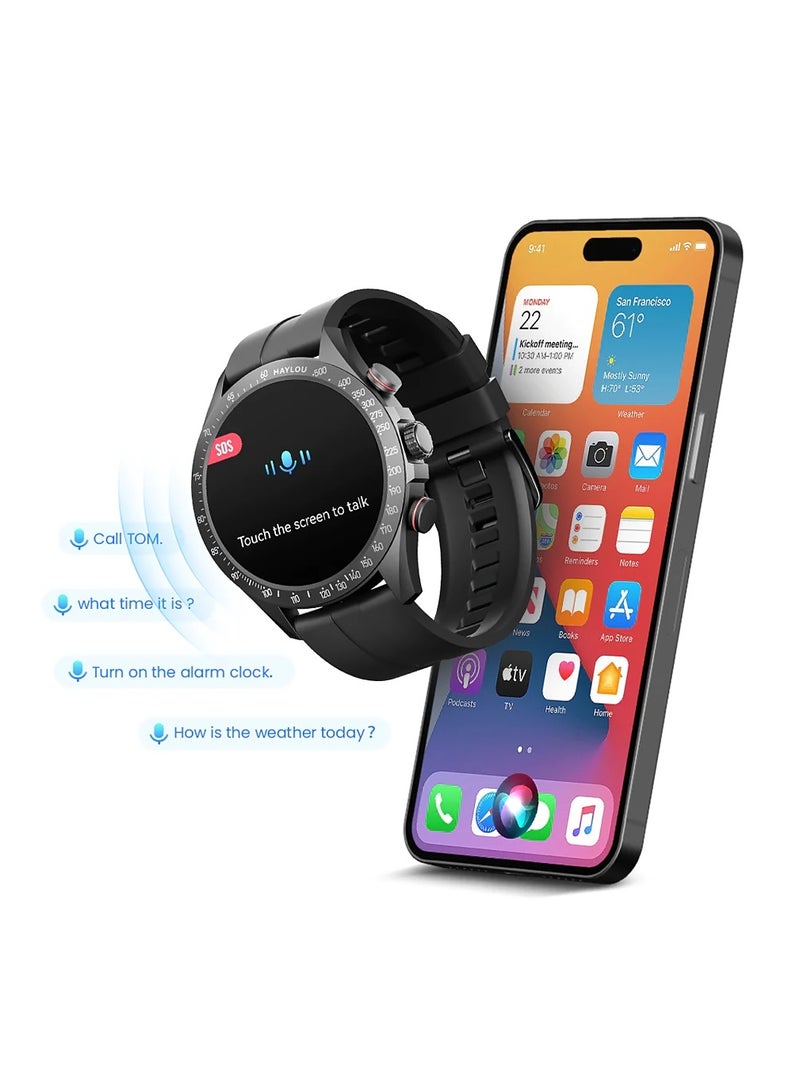 Haylou - 300 mAh Solar Pro Smartwatch 1.43 inch Amoled HD Display 105 Sport Modes Heart Rate Monitoring SpO2 With Bluetooth Calling Black - Image 1
