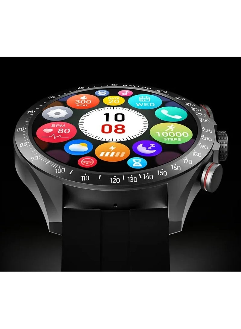 Haylou - 300 mAh Solar Pro Smartwatch 1.43 inch Amoled HD Display 105 Sport Modes Heart Rate Monitoring SpO2 With Bluetooth Calling Black - Image 1