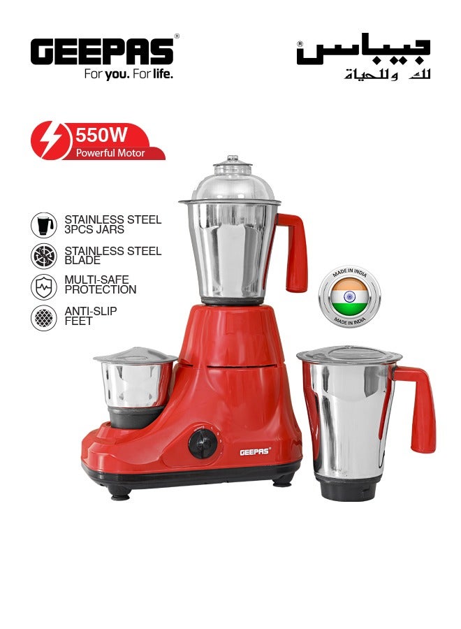 GEEPAS 3-In-1 Mixer Grinder With Stainless Steel Jar Set 750 W GSB5081 Red/Black  - Image 1