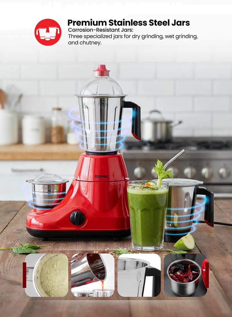 جيباس طقم مطحنة خلاط 3 في 1 مع وعاء من الفولاذ المقاوم للصدأ بقدرة 750 وات GSB5081 أحمر وأسود - Image 2