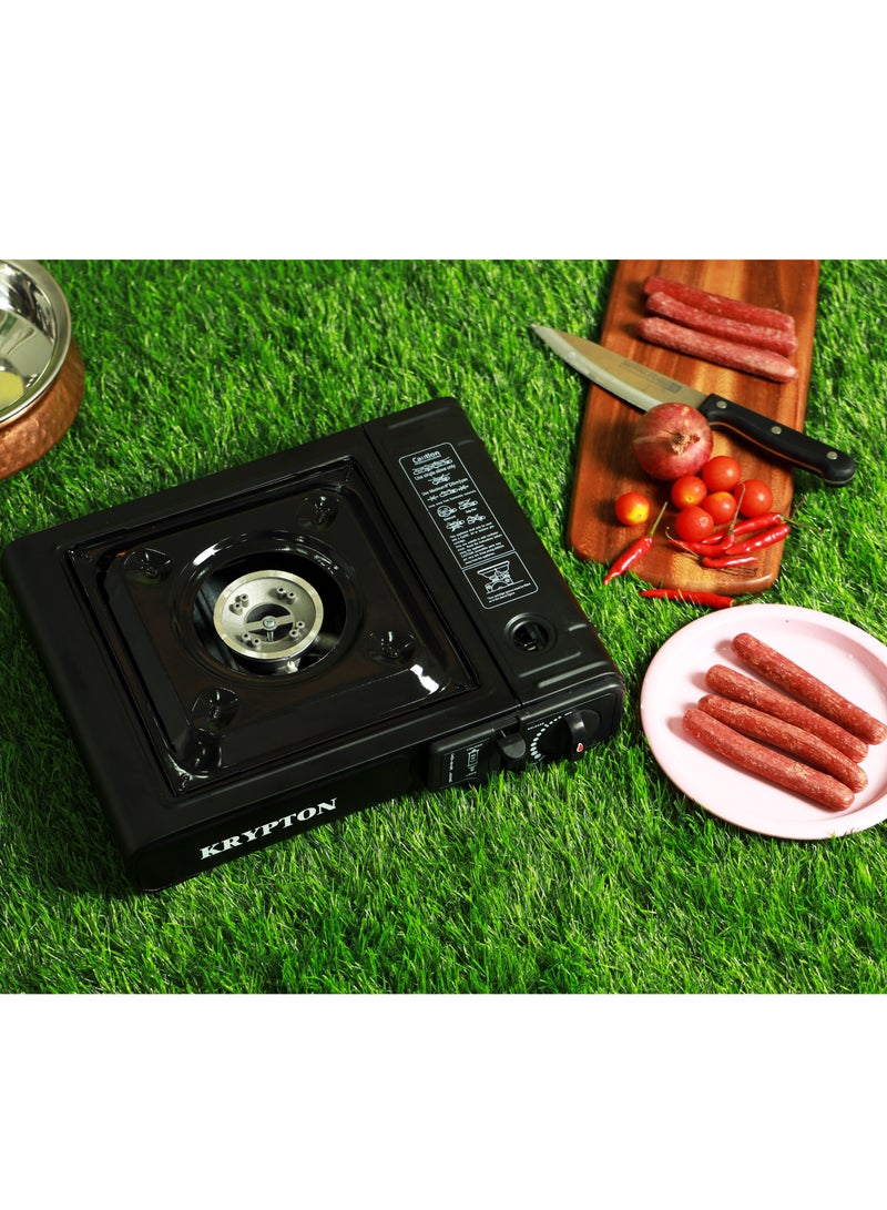 KRYPTON Portable Gas Stove, Adjustable Thermostat, Double Sealed Valve & Electronic Ignition | Over Pressure Protection | Convenient for Outdoor Camping Cooking KNGC6338 Black - Image 5