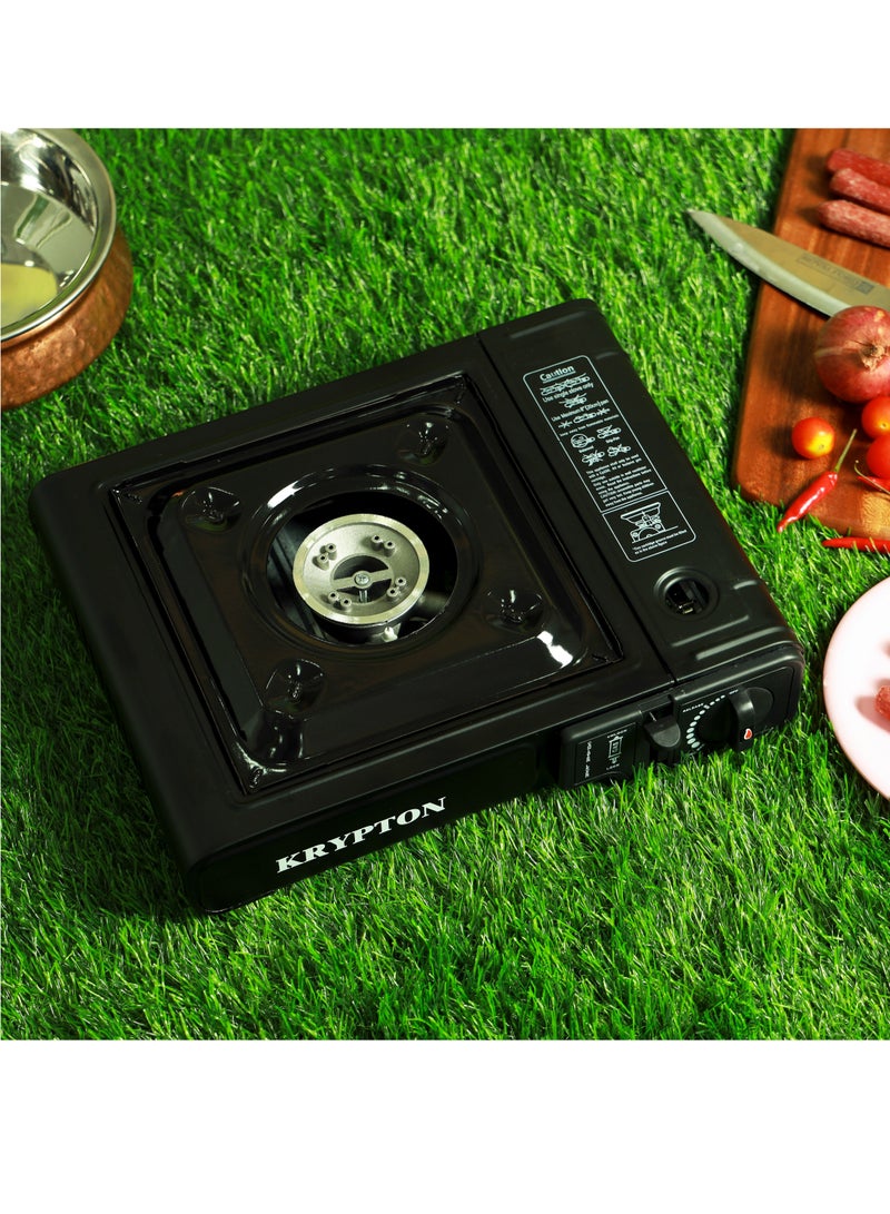 KRYPTON Portable Gas Stove, Adjustable Thermostat, Double Sealed Valve & Electronic Ignition | Over Pressure Protection | Convenient for Outdoor Camping Cooking KNGC6338 Black - Image 4