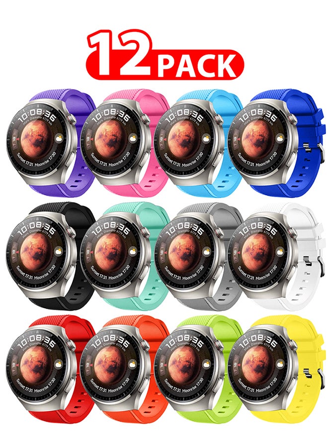MARGOUN 12 Pack Silicone Watch Band 22mm Sport Band Compatible With Huawei Watch 4 Pro Strap Replacement Wristbands Soft And Durable Multicolour - Image 1