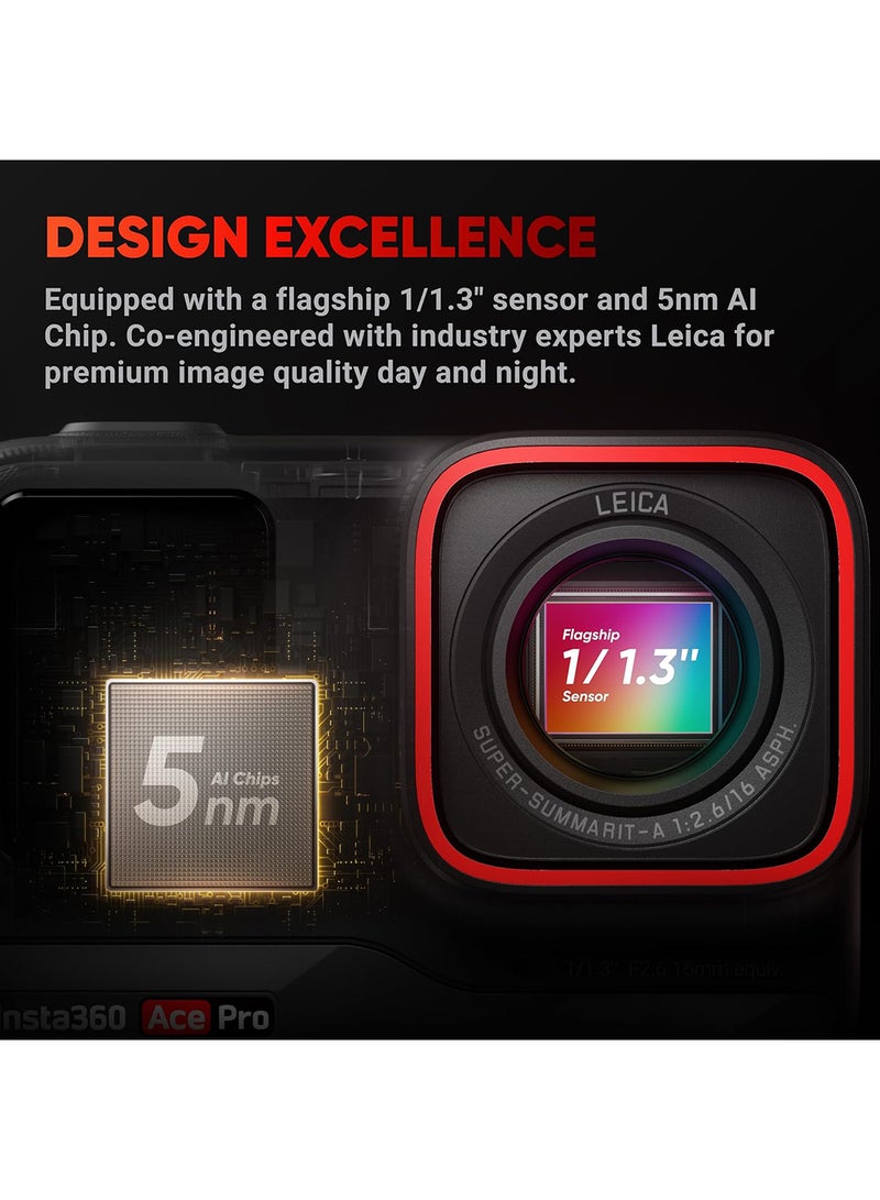 Insta360 Ace Pro Waterproof Action Camera | Co-Engineered with Leica, 1/1.3" Sensor and AI Noise Reduction for Unbeatable Image Quality, 4K120fps, 2.4" Flip Screen & Advanced AI Features - Black - Image 3