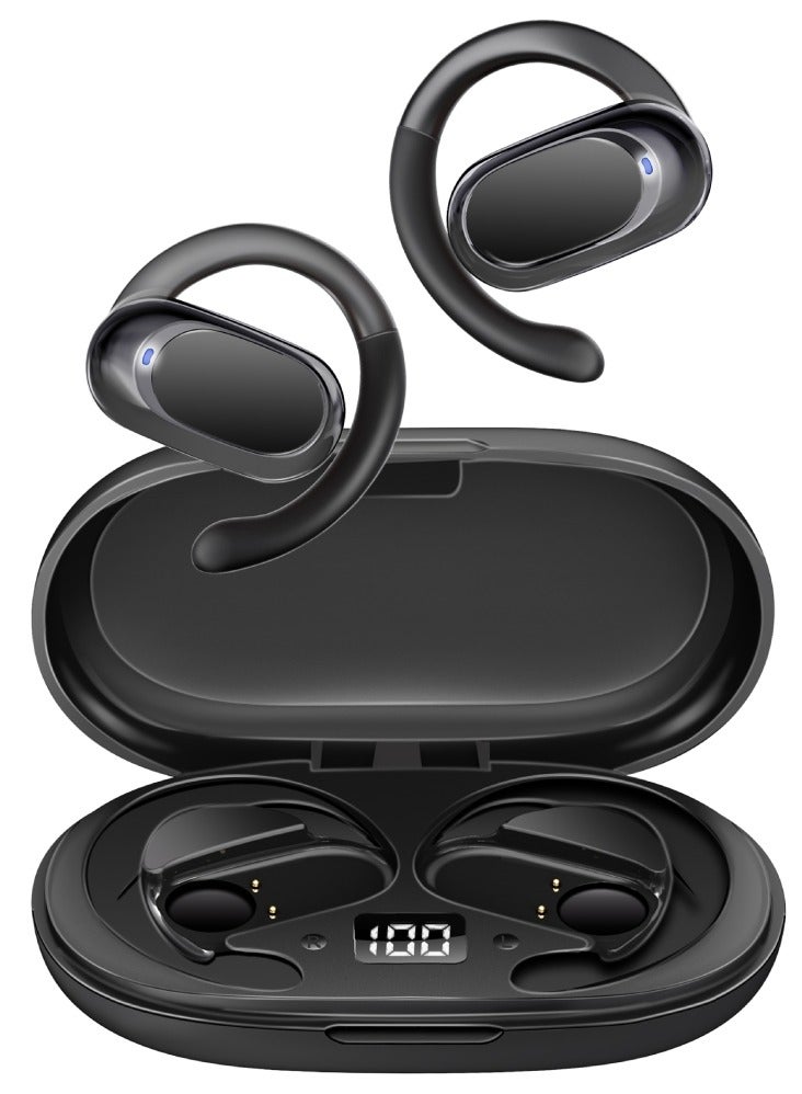 PROMATE - Open Ear Bluetooth Earbuds, Ergonomic Hook Fit True Wireless ENC Headphones with Air Conduction Technology, Built-In Mic, 48-hour Playtime, and Smart Touch-Controls Black - Image 1