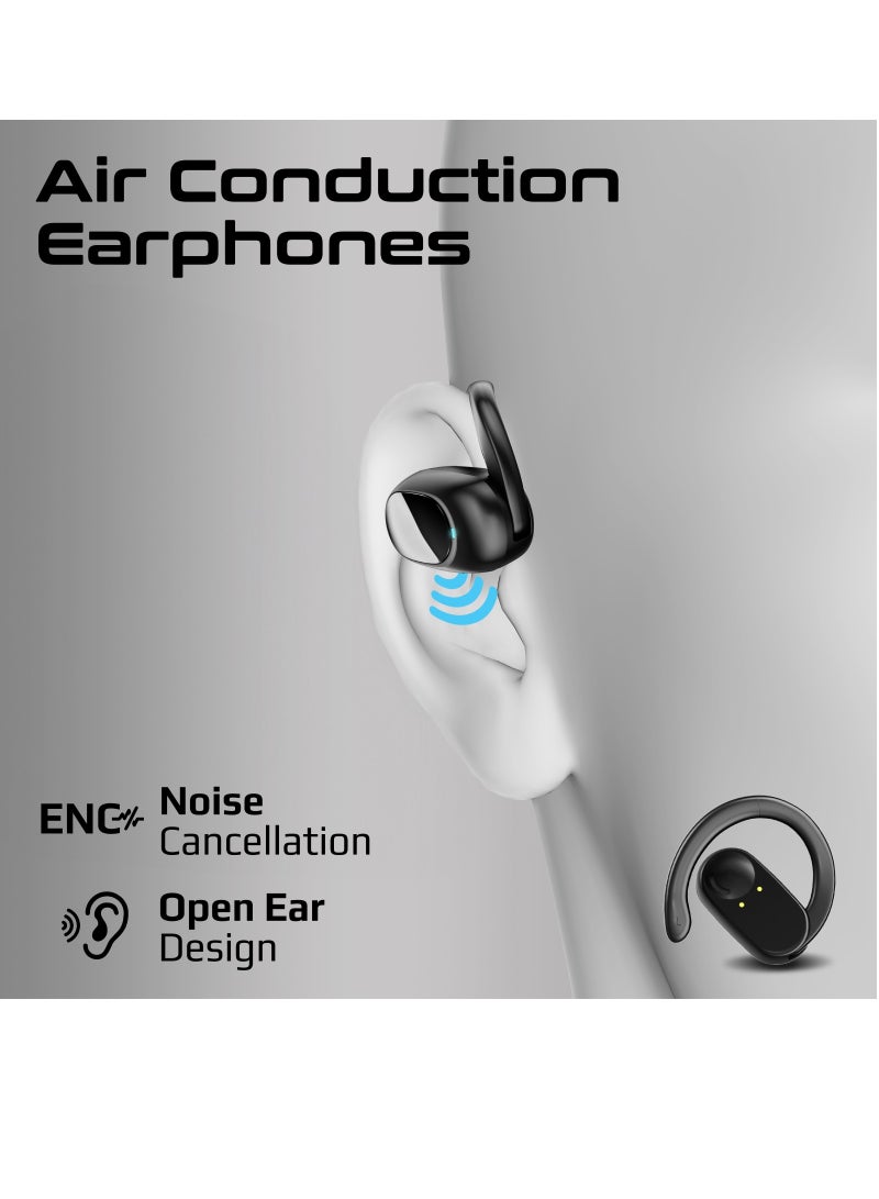 PROMATE - Open Ear Bluetooth Earbuds, Ergonomic Hook Fit True Wireless ENC Headphones with Air Conduction Technology, Built-In Mic, 48-hour Playtime, and Smart Touch-Controls Black - Image 1