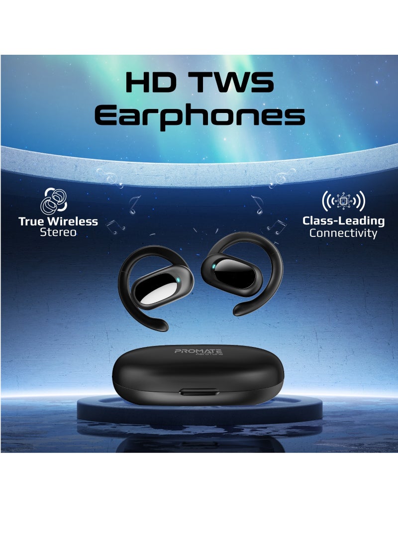PROMATE - Open Ear Bluetooth Earbuds, Ergonomic Hook Fit True Wireless ENC Headphones with Air Conduction Technology, Built-In Mic, 48-hour Playtime, and Smart Touch-Controls Black - Image 1