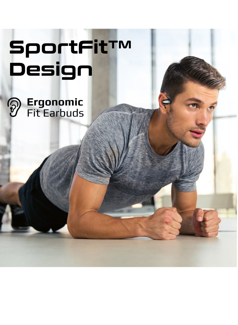 PROMATE - Open Ear Bluetooth Earbuds, Ergonomic Hook Fit True Wireless ENC Headphones with Air Conduction Technology, Built-In Mic, 48-hour Playtime, and Smart Touch-Controls Black - Image 1