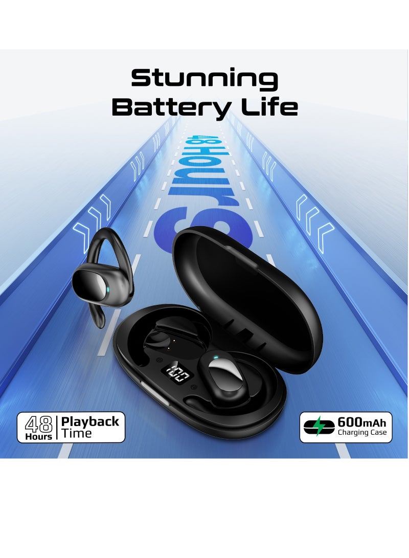 PROMATE - Open Ear Bluetooth Earbuds, Ergonomic Hook Fit True Wireless ENC Headphones with Air Conduction Technology, Built-In Mic, 48-hour Playtime, and Smart Touch-Controls Black - Image 1