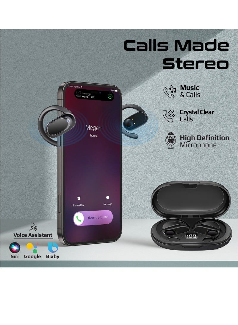 PROMATE - Open Ear Bluetooth Earbuds, Ergonomic Hook Fit True Wireless ENC Headphones with Air Conduction Technology, Built-In Mic, 48-hour Playtime, and Smart Touch-Controls Black - Image 1