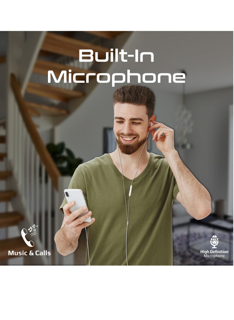 PROMATE - Earphones with Lightning Connector, Ergonomic In-Ear with Microphone, Noise Isolation, Call Function and In-Line Volume Control White - Image 1
