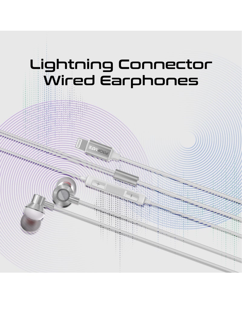 PROMATE - Earphones with Lightning Connector, Ergonomic In-Ear with Microphone, Noise Isolation, Call Function and In-Line Volume Control White - Image 1