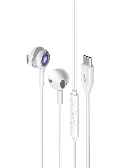 USB-C Earphones, High Fidelity Transparent Wired In-Ear Headphones with Built-In Microphone, 3 RGB Modes, Calling Function and In-Line Button Controls Silver