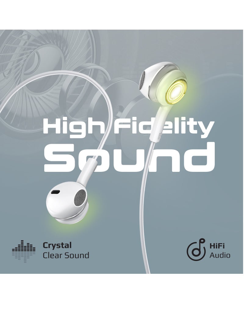 PROMATE - USB-C Earphones, High Fidelity Transparent Wired In-Ear Headphones with Built-In Microphone, 3 RGB Modes, Calling Function and In-Line Button Controls Silver - Image 1