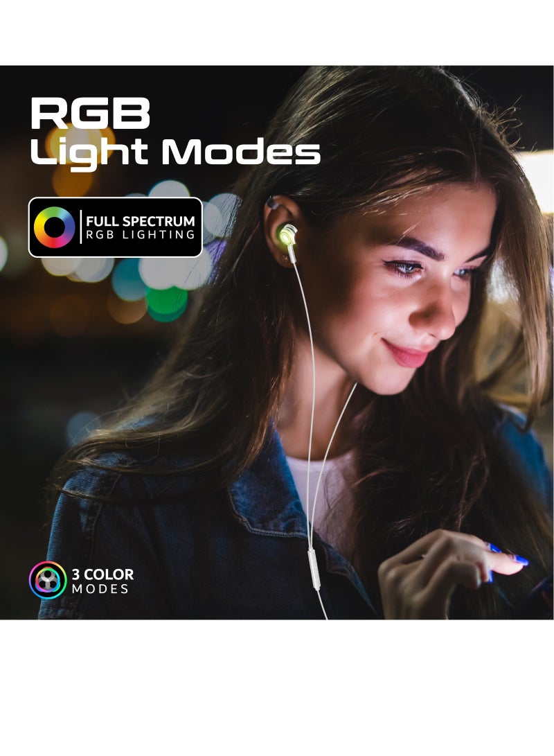 PROMATE - USB-C Earphones, High Fidelity Transparent Wired In-Ear Headphones with Built-In Microphone, 3 RGB Modes, Calling Function and In-Line Button Controls Silver - Image 1